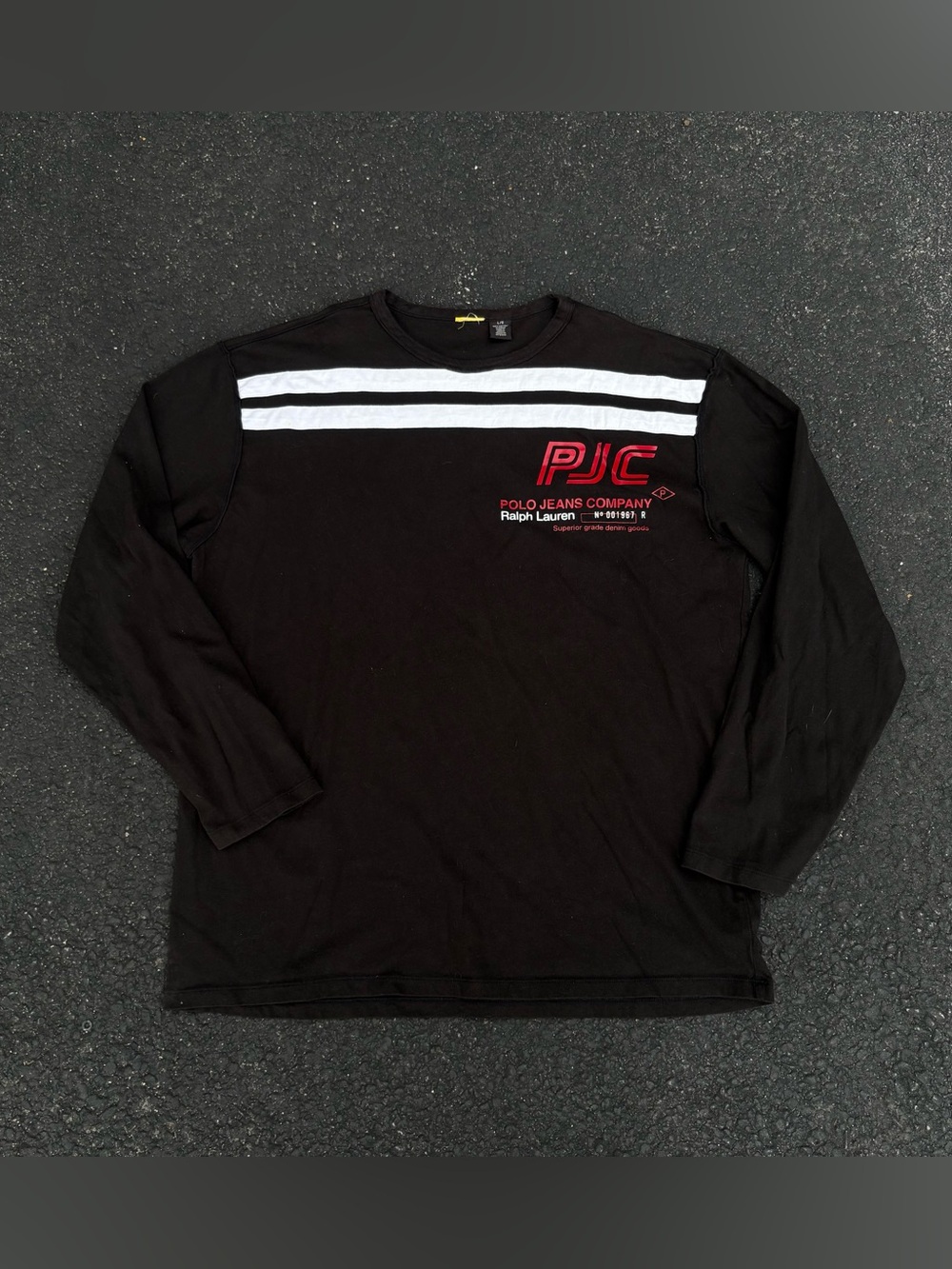 Vintage Polo Jeans Company Ralph Lauren Striped Black Long Sleeve T-Shirt Size L